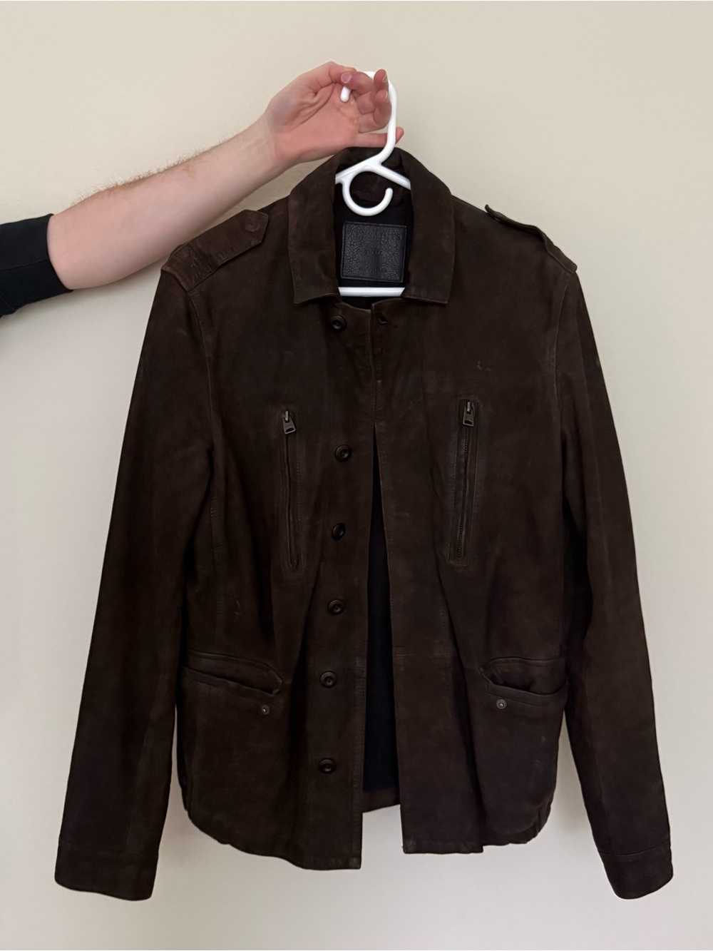 Men's Dark Brown Suede Button-Front Jacket
